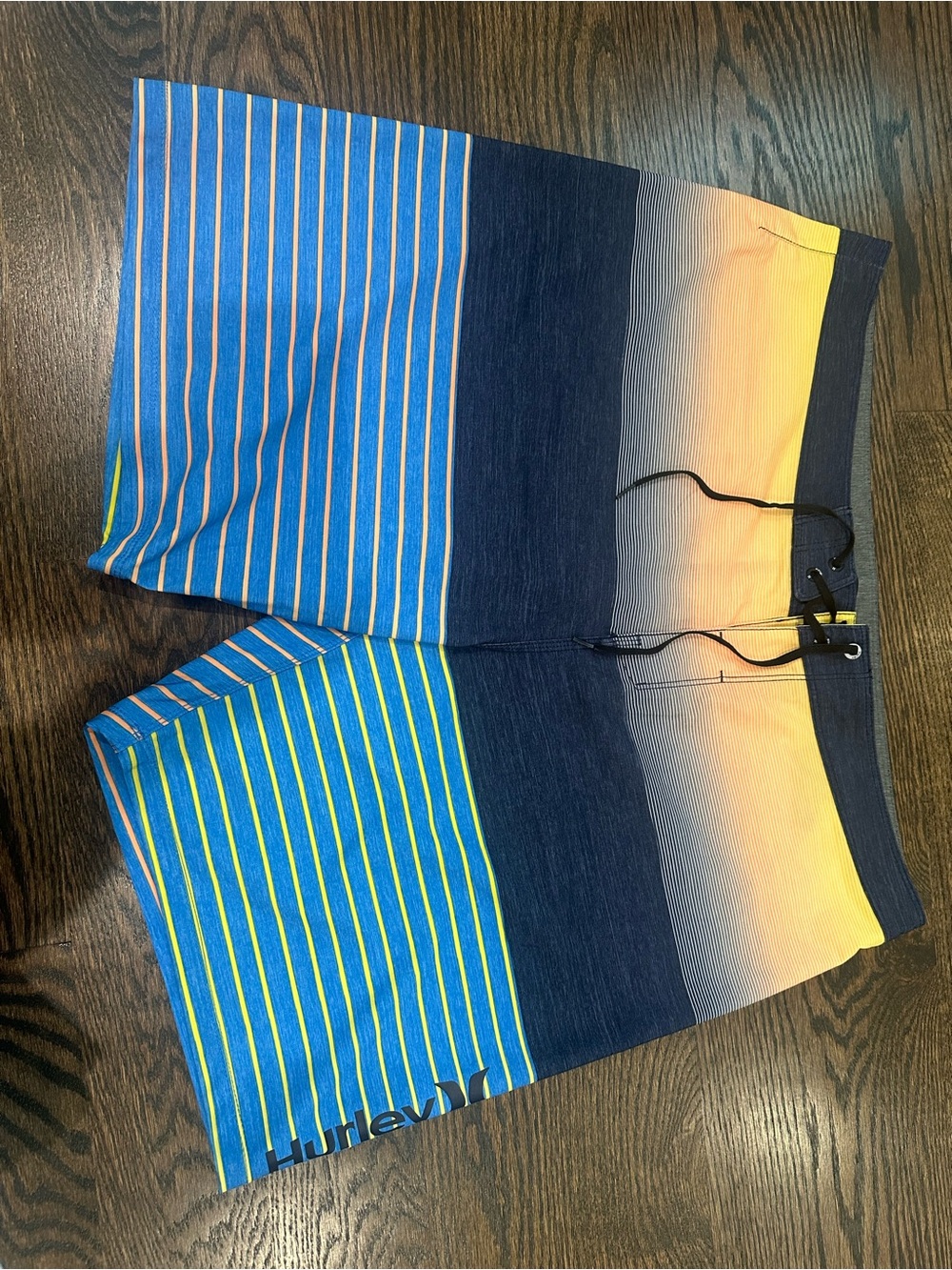 Hurley Blue, Yellow & Navy Gradient Stripe Board Shorts